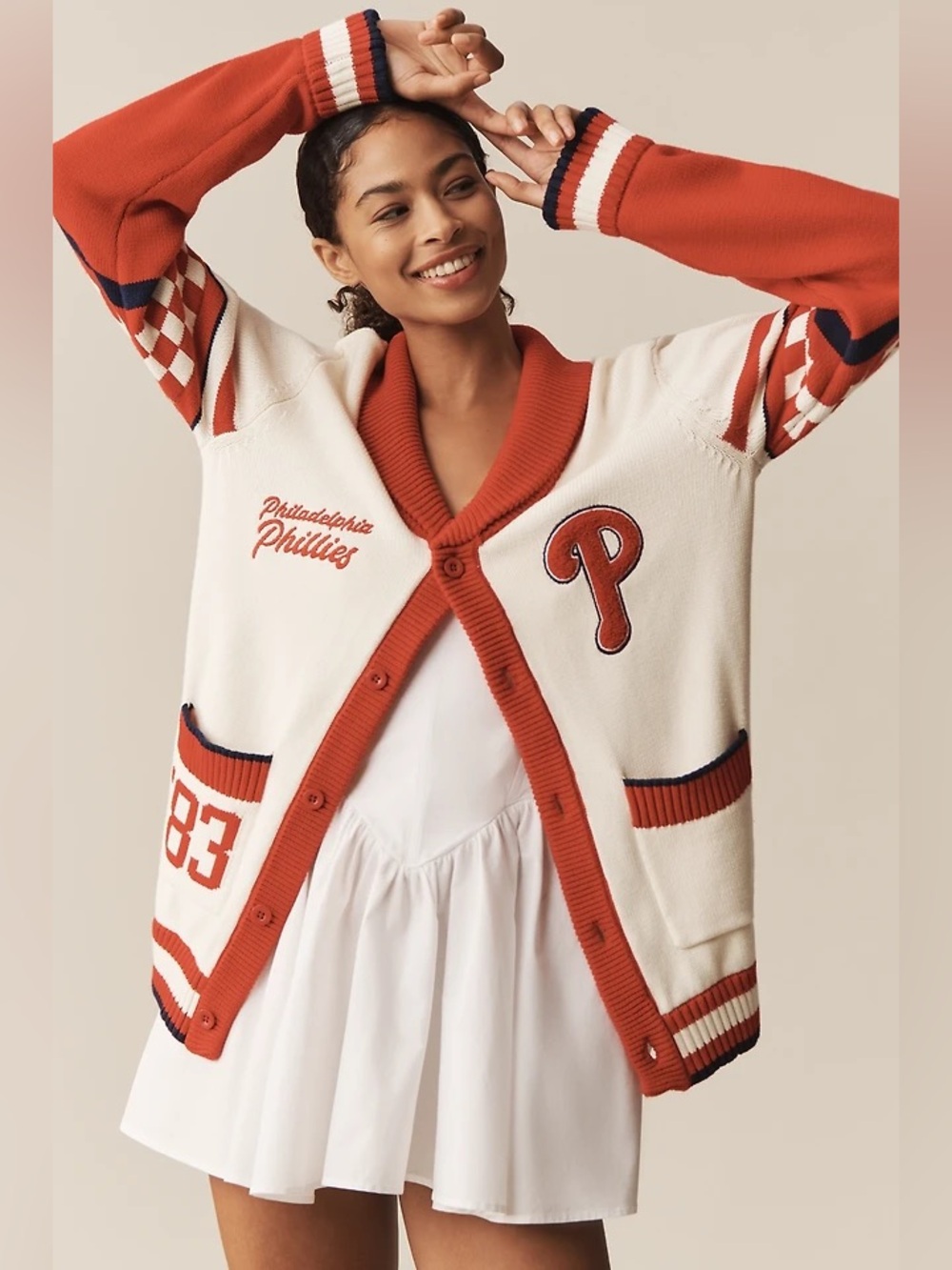 THE WILD COLLECTIVE X ANTHROPOLOGIE Philadelphia Phillies MLB Cardigan Small NWT